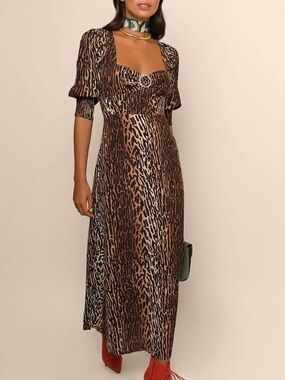 Rixo Karen Leopard Midi-Dress